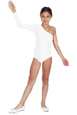 BODY DANZA LYCRA MONOSPALLA MANICA LUNGA BIANCO BAMBINA